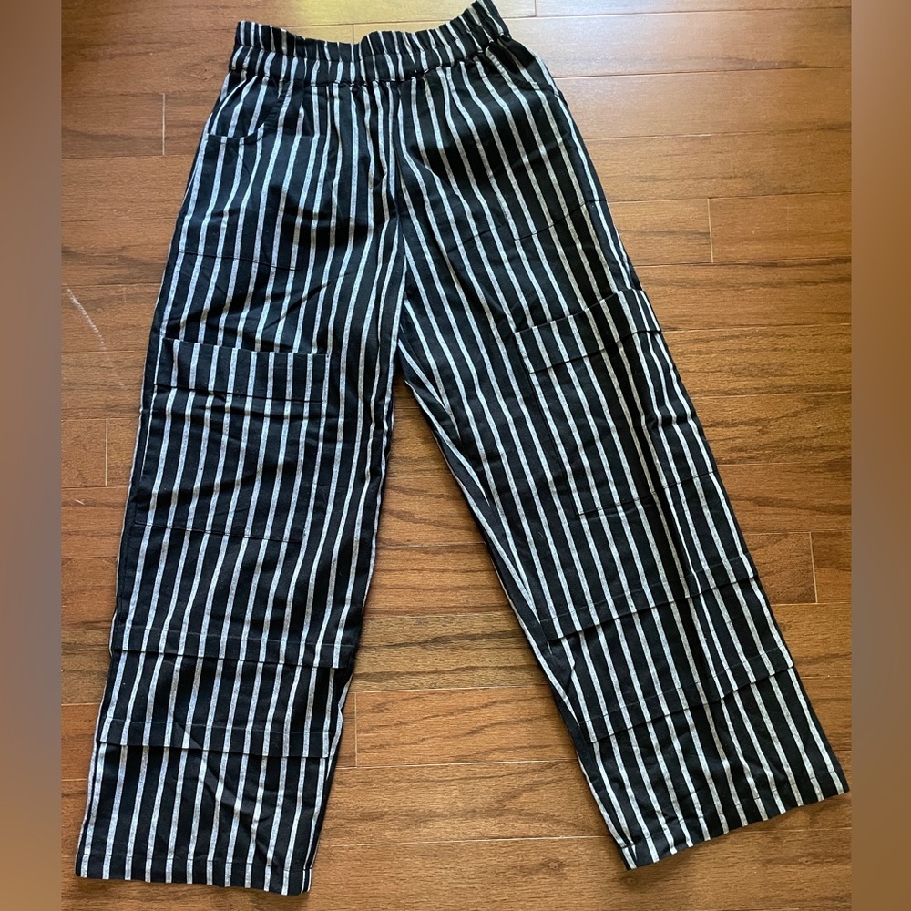 Tulip Black and White Striped Wide-leg Pants Size XS